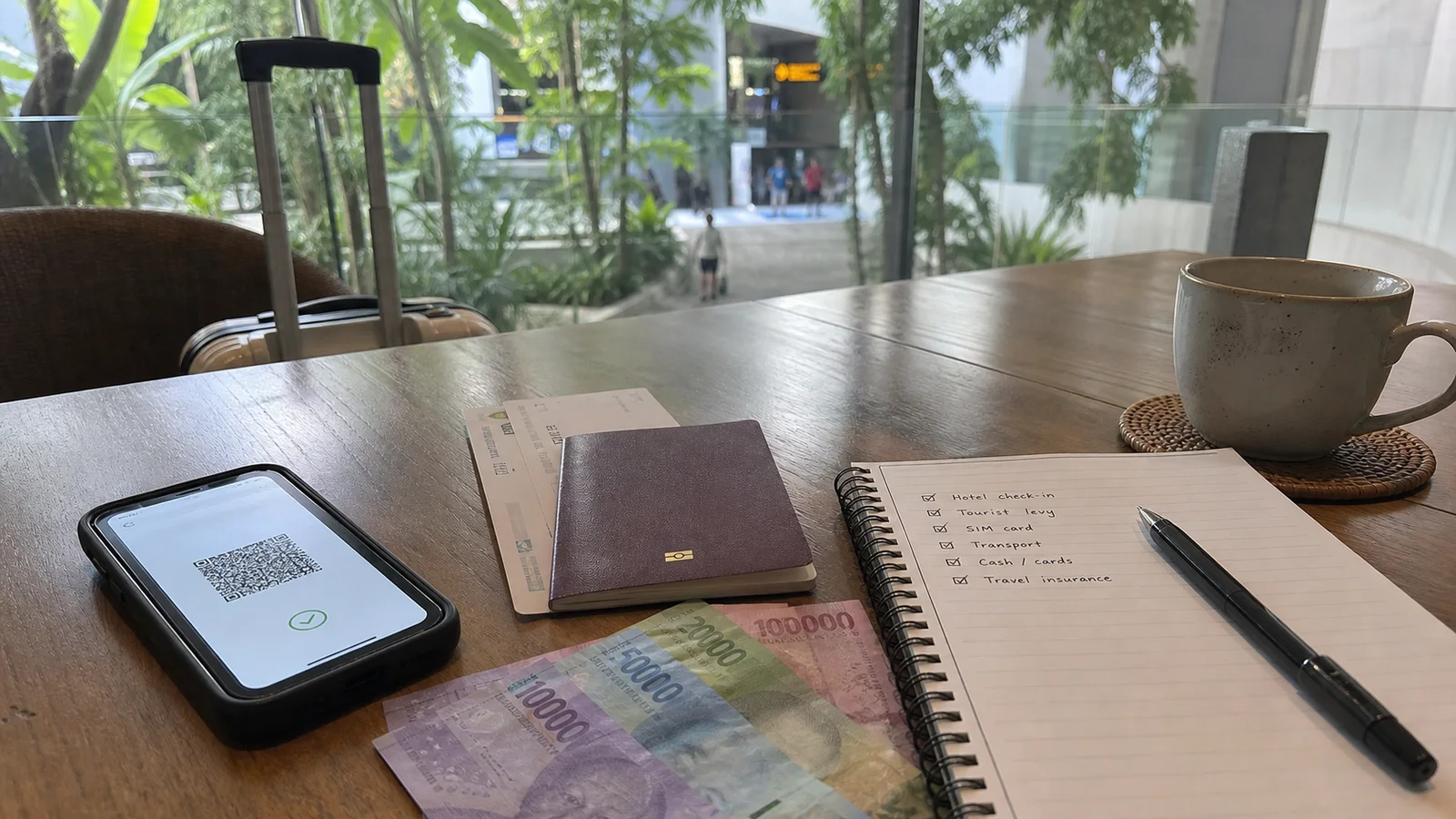 Bali tourist levy QR voucher, passport and travel checklist for payment planning