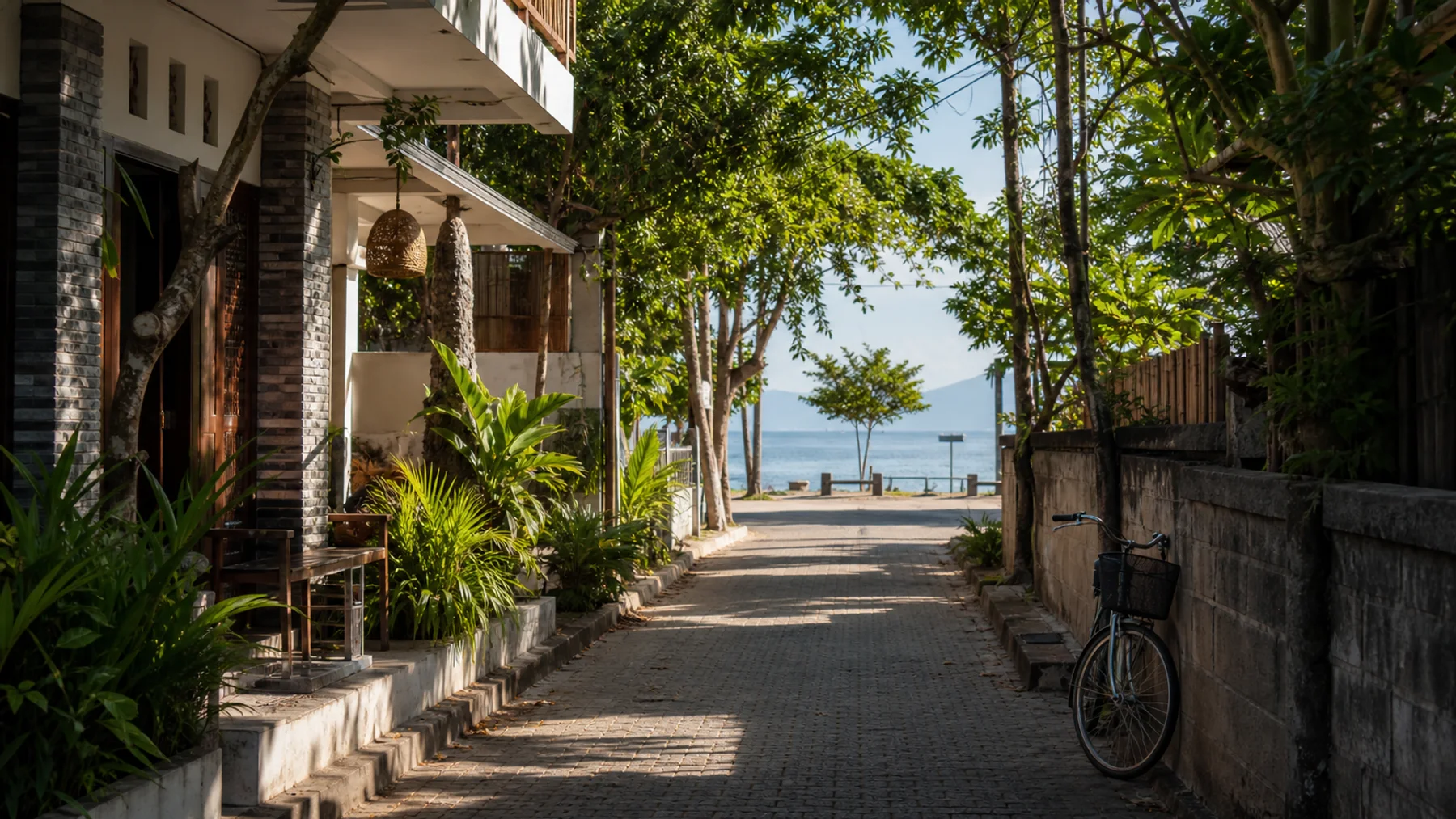 Sanur beach path and hotel area in Bali